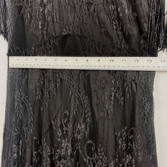 GRACIA Black Lace Tassel Maxi Dress Women Lg Formal Gala Dark Romantic 1920 Vibe - Picture 11 of 14